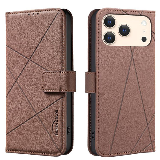 For iPhone 17 Pro Max Geometric Pattern RFID Leather Phone Case(Brown) - iPhone 17 Pro Max Cases by buy2fix | Online Shopping UK | buy2fix