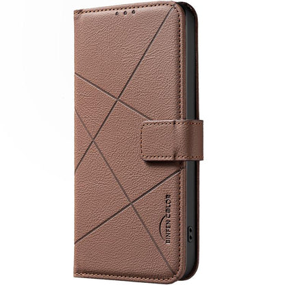 For iPhone 17 Pro Max Geometric Pattern RFID Leather Phone Case(Brown) - iPhone 17 Pro Max Cases by buy2fix | Online Shopping UK | buy2fix