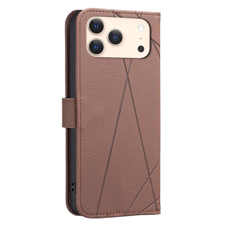 For iPhone 17 Pro Max Geometric Pattern RFID Leather Phone Case(Brown) - iPhone 17 Pro Max Cases by buy2fix | Online Shopping UK | buy2fix