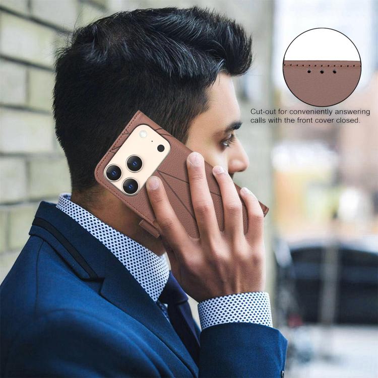 For iPhone 17 Pro Max Geometric Pattern RFID Leather Phone Case(Brown) - iPhone 17 Pro Max Cases by buy2fix | Online Shopping UK | buy2fix