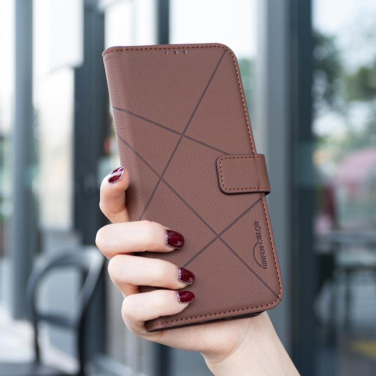 For iPhone 17 Pro Max Geometric Pattern RFID Leather Phone Case(Brown) - iPhone 17 Pro Max Cases by buy2fix | Online Shopping UK | buy2fix