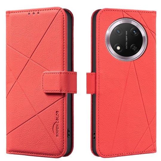 For Honor X9C 5G / Magic7 Lite Geometric Pattern RFID Leather Phone Case(Red)