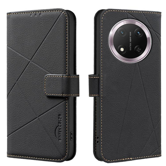 For Honor X9C 5G / Magic7 Lite Geometric Pattern RFID Leather Phone Case(Black)