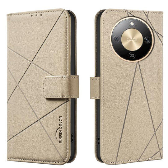For Honor X9d 5G / X70 5G Geometric Pattern RFID Leather Phone Case(Beige)
