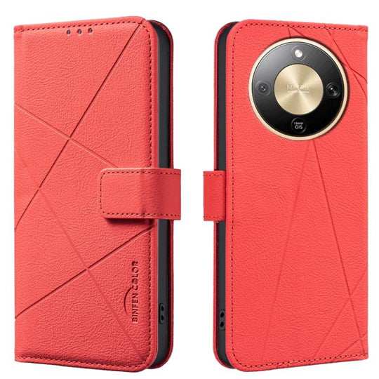 For Honor X9d 5G / X70 5G Geometric Pattern RFID Leather Phone Case(Red)
