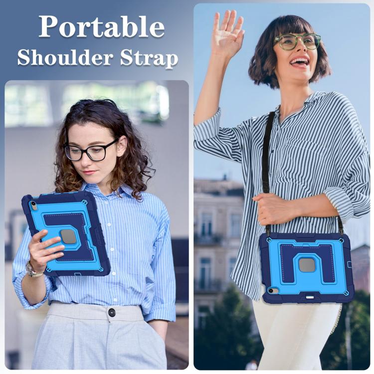 For iPad Air 11 2025 / 2024 Big Holder Silicone Hydric PC Tablet Case with Shoulder Strap(Navy Blue Blue) - iPad Air 11 2025 / 2024 Cases by buy2fix | Online Shopping UK | buy2fix