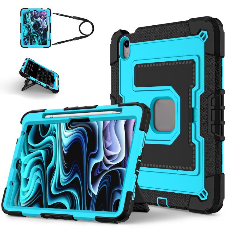 For iPad Air 11 2025 / 2024 Big Holder Silicone Hydric PC Tablet Case with Shoulder Strap(Black Blue) - iPad Air 11 2025 / 2024 Cases by buy2fix | Online Shopping UK | buy2fix