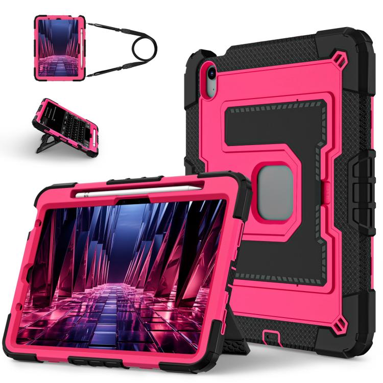 For iPad Air 11 2025 / 2024 Big Holder Silicone Hydric PC Tablet Case with Shoulder Strap(Black Rose Red) - iPad Air 11 2025 / 2024 Cases by buy2fix | Online Shopping UK | buy2fix
