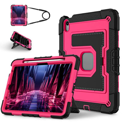 For iPad Air 11 2025 / 2024 Big Holder Silicone Hydric PC Tablet Case with Shoulder Strap(Black Rose Red) - iPad Air 11 2025 / 2024 Cases by buy2fix | Online Shopping UK | buy2fix