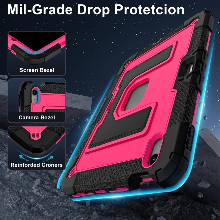 For iPad Air 11 2025 / 2024 Big Holder Silicone Hydric PC Tablet Case with Shoulder Strap(Black Rose Red) - iPad Air 11 2025 / 2024 Cases by buy2fix | Online Shopping UK | buy2fix