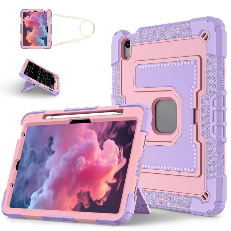 For iPad Air 11 2025 / 2024 Big Holder Silicone Hydric PC Tablet Case with Shoulder Strap(Purple Rose Gold) - iPad Air 11 2025 / 2024 Cases by buy2fix | Online Shopping UK | buy2fix