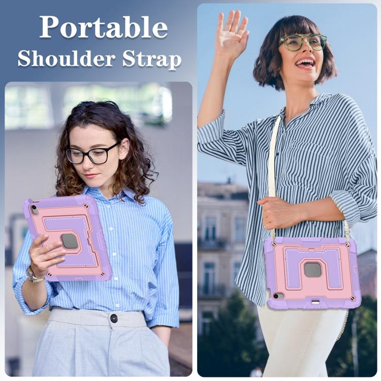 For iPad Air 11 2025 / 2024 Big Holder Silicone Hydric PC Tablet Case with Shoulder Strap(Purple Rose Gold) - iPad Air 11 2025 / 2024 Cases by buy2fix | Online Shopping UK | buy2fix