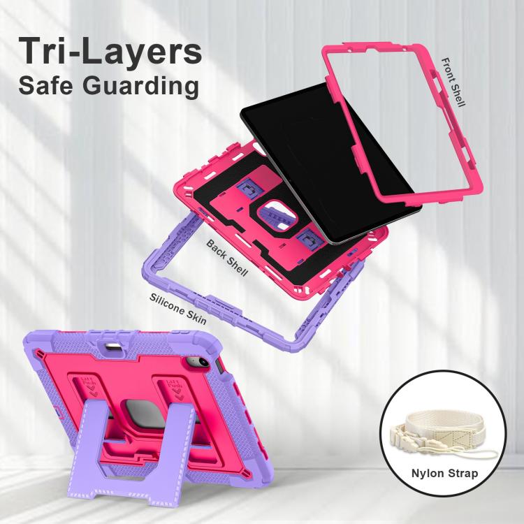 For iPad Air 11 2025 / 2024 Big Holder Silicone Hydric PC Tablet Case with Shoulder Strap(Purple Rose Red) - iPad Air 11 2025 / 2024 Cases by buy2fix | Online Shopping UK | buy2fix