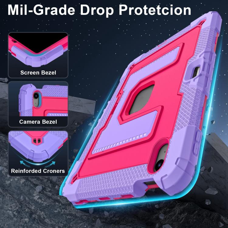 For iPad Air 11 2025 / 2024 Big Holder Silicone Hydric PC Tablet Case with Shoulder Strap(Purple Rose Red) - iPad Air 11 2025 / 2024 Cases by buy2fix | Online Shopping UK | buy2fix