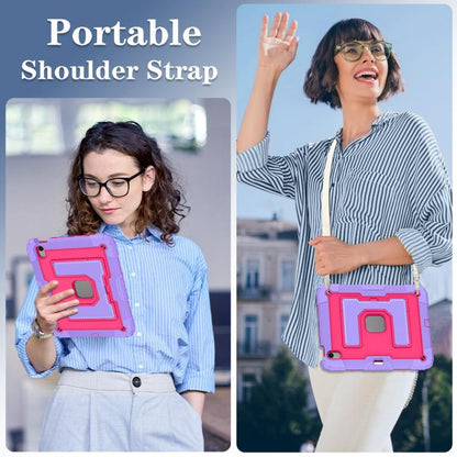 For iPad Air 11 2025 / 2024 Big Holder Silicone Hydric PC Tablet Case with Shoulder Strap(Purple Rose Red) - iPad Air 11 2025 / 2024 Cases by buy2fix | Online Shopping UK | buy2fix