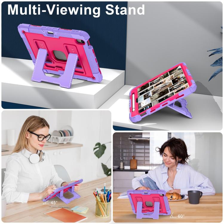 For iPad Air 11 2025 / 2024 Big Holder Silicone Hydric PC Tablet Case with Shoulder Strap(Purple Rose Red) - iPad Air 11 2025 / 2024 Cases by buy2fix | Online Shopping UK | buy2fix