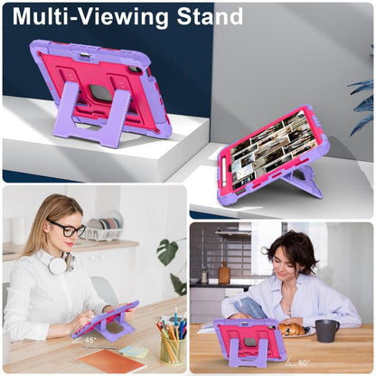 For iPad Air 11 2025 / 2024 Big Holder Silicone Hydric PC Tablet Case with Shoulder Strap(Purple Rose Red) - iPad Air 11 2025 / 2024 Cases by buy2fix | Online Shopping UK | buy2fix