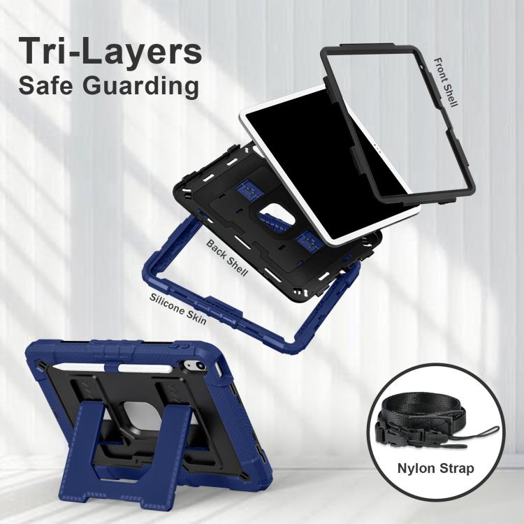 For iPad 2025 / 2022 Big Holder Silicone Hydric PC Tablet Case with Shoulder Strap(Navy Black) - iPad 2025 / 2022 Cases by buy2fix | Online Shopping UK | buy2fix