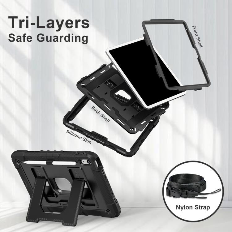 For iPad 2025 / 2022 Big Holder Silicone Hydric PC Tablet Case with Shoulder Strap(Black) - iPad 2025 / 2022 Cases by buy2fix | Online Shopping UK | buy2fix