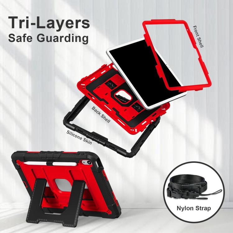 For iPad 2025 / 2022 Big Holder Silicone Hydric PC Tablet Case with Shoulder Strap(Black Red) - iPad 2025 / 2022 Cases by buy2fix | Online Shopping UK | buy2fix