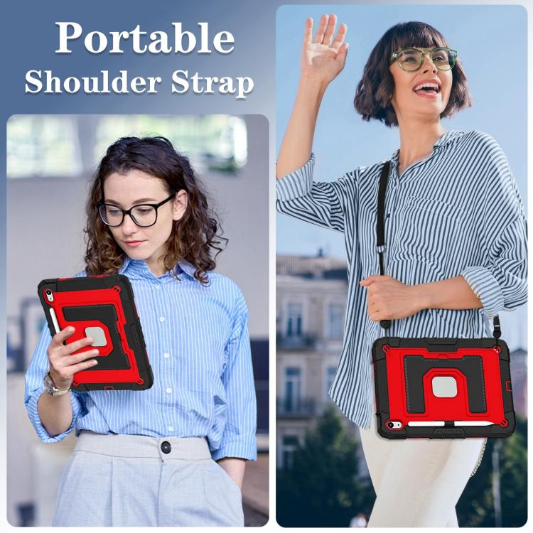 For iPad 2025 / 2022 Big Holder Silicone Hydric PC Tablet Case with Shoulder Strap(Black Red) - iPad 2025 / 2022 Cases by buy2fix | Online Shopping UK | buy2fix