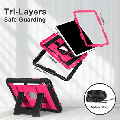 For iPad 2025 / 2022 Big Holder Silicone Hydric PC Tablet Case with Shoulder Strap(Black Rose Red) - iPad 2025 / 2022 Cases by buy2fix | Online Shopping UK | buy2fix