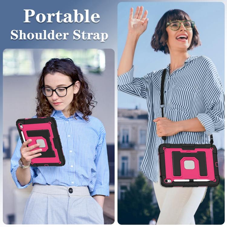 For iPad 2025 / 2022 Big Holder Silicone Hydric PC Tablet Case with Shoulder Strap(Black Rose Red) - iPad 2025 / 2022 Cases by buy2fix | Online Shopping UK | buy2fix