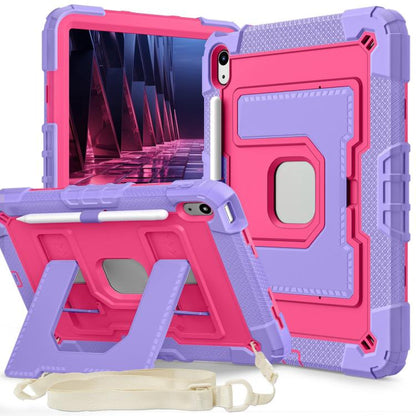 For iPad 2025 / 2022 Big Holder Silicone Hydric PC Tablet Case with Shoulder Strap(Purple Rose Red) - iPad 2025 / 2022 Cases by buy2fix | Online Shopping UK | buy2fix