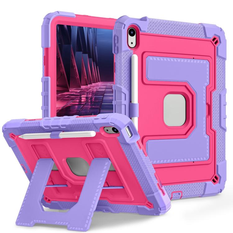 For iPad 2025 / 2022 Big Holder Silicone Hydric PC Tablet Case with Shoulder Strap(Purple Rose Red) - iPad 2025 / 2022 Cases by buy2fix | Online Shopping UK | buy2fix