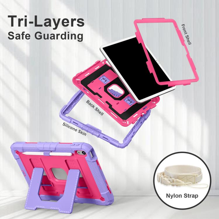 For iPad 2025 / 2022 Big Holder Silicone Hydric PC Tablet Case with Shoulder Strap(Purple Rose Red) - iPad 2025 / 2022 Cases by buy2fix | Online Shopping UK | buy2fix