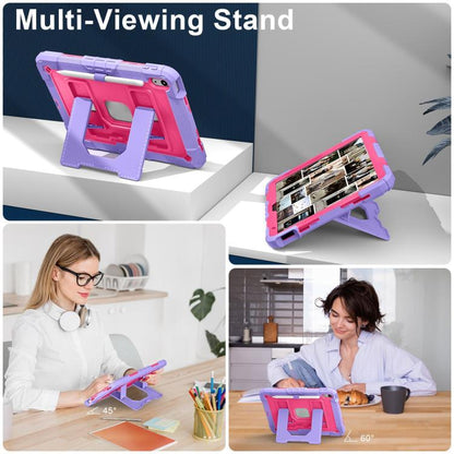 For iPad 2025 / 2022 Big Holder Silicone Hydric PC Tablet Case with Shoulder Strap(Purple Rose Red) - iPad 2025 / 2022 Cases by buy2fix | Online Shopping UK | buy2fix