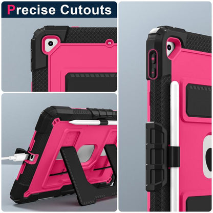 For iPad 10.2 1021 / 10.5 2019 Big Holder Silicone Hydric PC Tablet Case with Shoulder Strap(Black Rose Red) - iPad 10.2 Cases by buy2fix | Online Shopping UK | buy2fix