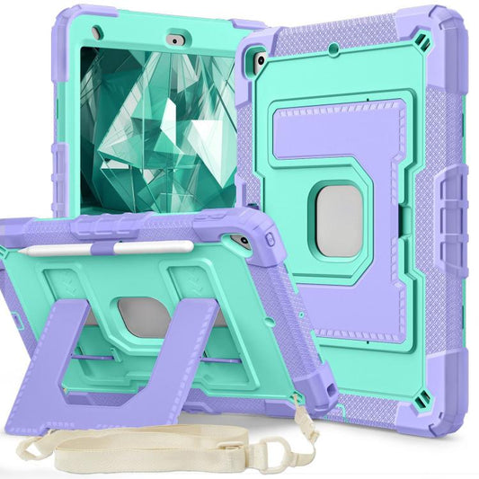 For iPad 10.2 1021 / 10.5 2019 Big Holder Silicone Hydric PC Tablet Case with Shoulder Strap(Purple Mint) - iPad 10.2 Cases by buy2fix | Online Shopping UK | buy2fix