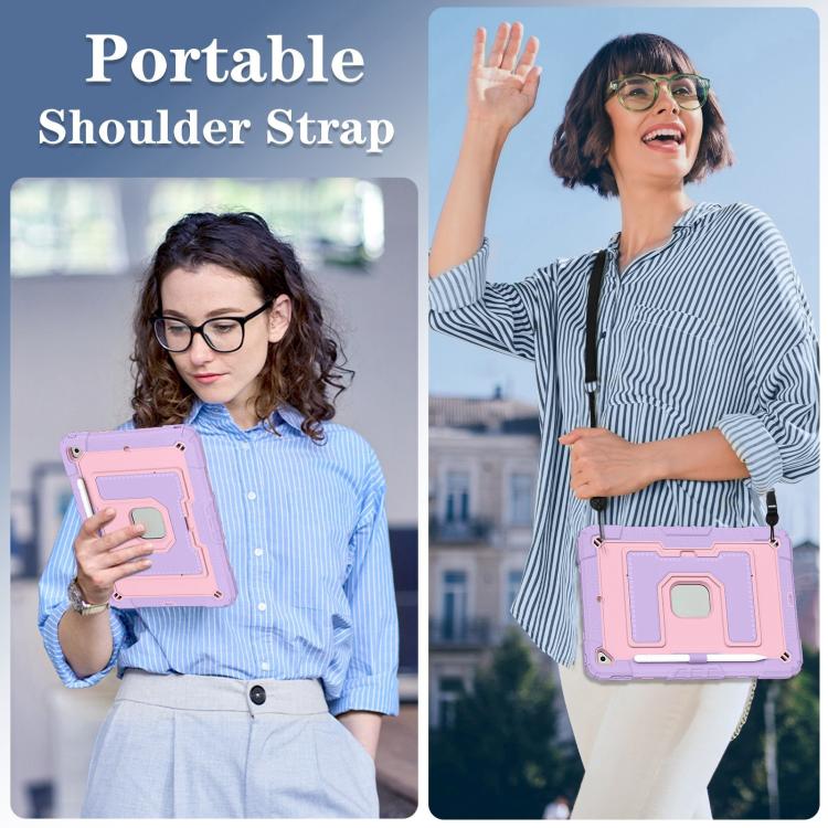 For iPad 10.2 1021 / 10.5 2019 Big Holder Silicone Hydric PC Tablet Case with Shoulder Strap(Purple Rose Gold) - iPad 10.2 Cases by buy2fix | Online Shopping UK | buy2fix