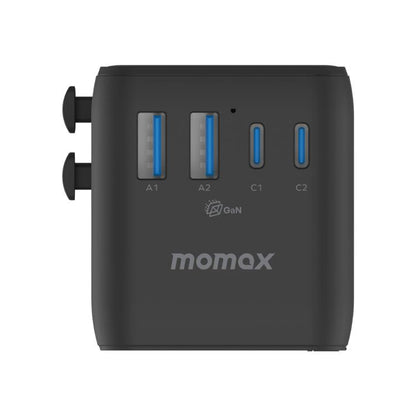 MOMAX UA23 1-World 2 4-Port Mini Universal Travel GaN Charger 100W with Dual AC(Black) - Plug Adaptor by MOMAX | Online Shopping UK | buy2fix