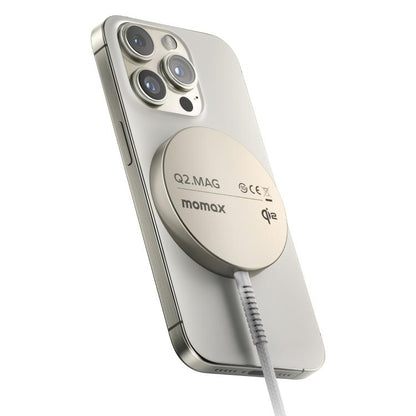 MOMAX UD32L Q2.Mag Portable Qi2 Magnetic Wireless Charger 15W(Titanium Gold) - Wireless Charger by MOMAX | Online Shopping UK | buy2fix