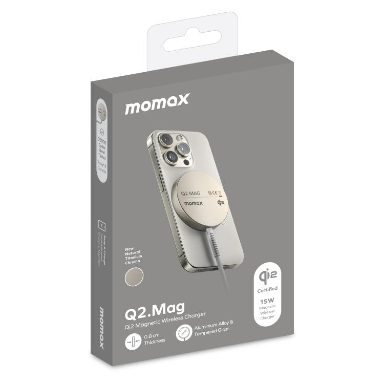 MOMAX UD32L Q2.Mag Portable Qi2 Magnetic Wireless Charger 15W(Titanium Gold) - Wireless Charger by MOMAX | Online Shopping UK | buy2fix