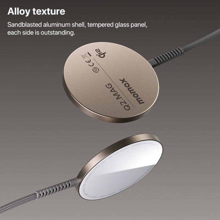 MOMAX UD32L Q2.Mag Portable Qi2 Magnetic Wireless Charger 15W(Titanium Gold) - Wireless Charger by MOMAX | Online Shopping UK | buy2fix