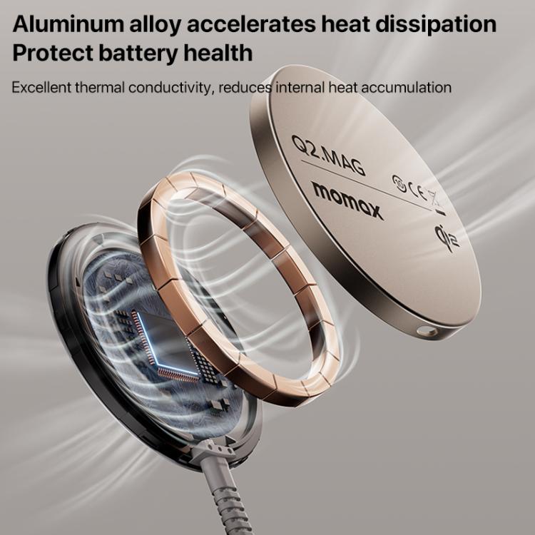 MOMAX UD32L Q2.Mag Portable Qi2 Magnetic Wireless Charger 15W(Titanium Gold) - Wireless Charger by MOMAX | Online Shopping UK | buy2fix