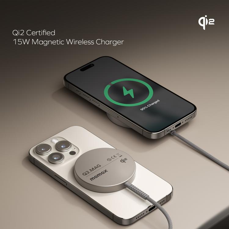 MOMAX UD32L Q2.Mag Portable Qi2 Magnetic Wireless Charger 15W(Titanium Gold) - Wireless Charger by MOMAX | Online Shopping UK | buy2fix