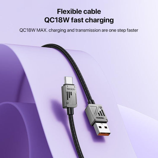 Yesido CA135C 18W 3A USB to USB-C / Type-C Zinc Alloy Data Cable, Length:1.2m(Black) - USB-C & Type-C Cable by Yesido | Online Shopping UK | buy2fix