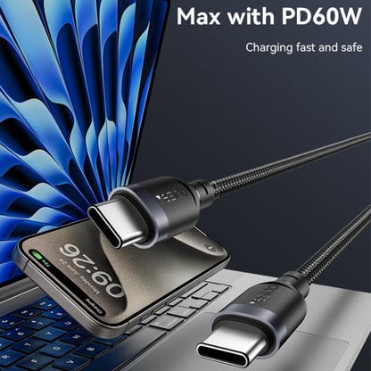 Yesido CA188 60W 3A USB-C / Type-C to Type-C Charging Data Cable, Length:0.3m(Black) - USB-C & Type-C Cable by Yesido | Online Shopping UK | buy2fix