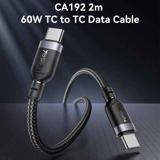 Yesido CA192 60W 3A USB-C / Type-C to Type-C Charging Data Cable, Length:2m(Black) - USB-C & Type-C Cable by Yesido | Online Shopping UK | buy2fix