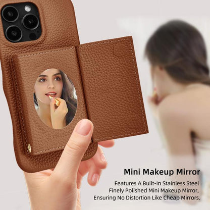 For iPhone 16 Pro Max Litchi Texture Horizontal Card Bag Holder Phone Case with Long Lanyard(Brown) - iPhone 16 Pro Max Cases by buy2fix | Online Shopping UK | buy2fix