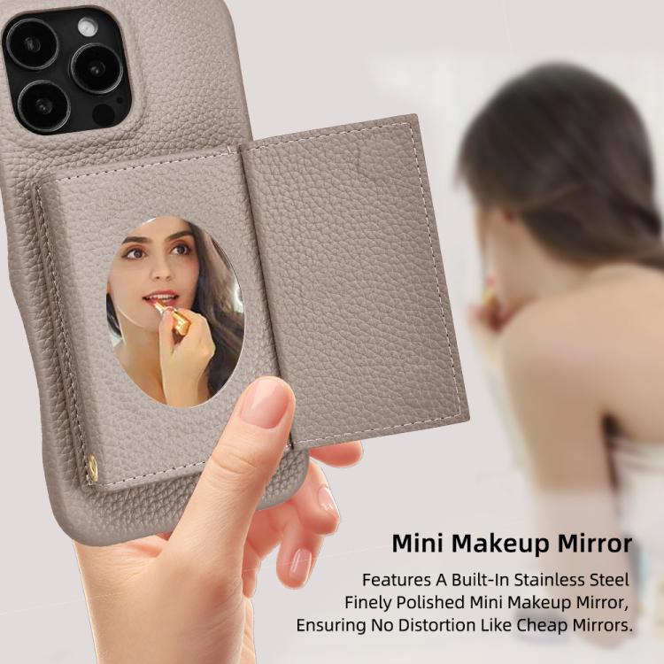 For iPhone 16 Pro Litchi Texture Horizontal Card Bag Holder Phone Case with Long Lanyard(Grey) - iPhone 16 Pro Cases by buy2fix | Online Shopping UK | buy2fix