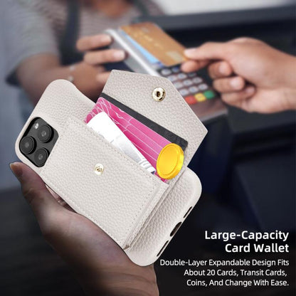 For iPhone 16 Pro Litchi Texture Horizontal Card Bag Holder Phone Case with Long Lanyard(White) - iPhone 16 Pro Cases by buy2fix | Online Shopping UK | buy2fix