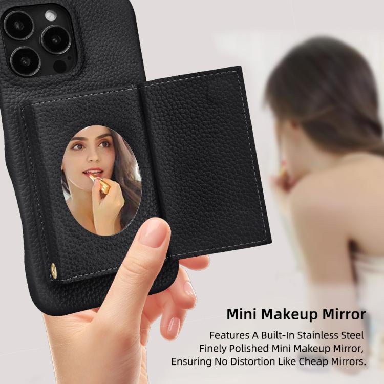 For iPhone 15 Pro Litchi Texture Horizontal Card Bag Holder Phone Case with Long Lanyard(Black) - iPhone 15 Pro Cases by buy2fix | Online Shopping UK | buy2fix