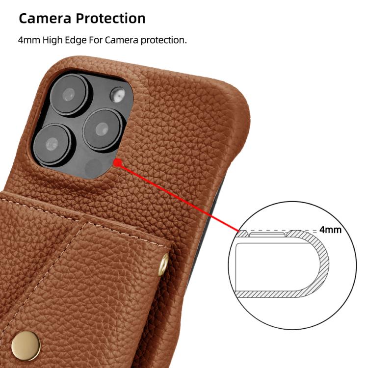 For iPhone 15 Pro Litchi Texture Horizontal Card Bag Holder Phone Case with Long Lanyard(Brown) - iPhone 15 Pro Cases by buy2fix | Online Shopping UK | buy2fix