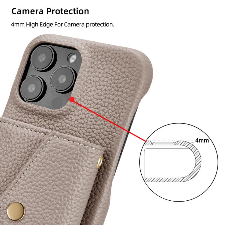 For iPhone 15 Pro Litchi Texture Horizontal Card Bag Holder Phone Case with Long Lanyard(Grey) - iPhone 15 Pro Cases by buy2fix | Online Shopping UK | buy2fix