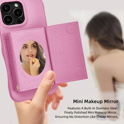 For iPhone 15 Pro Litchi Texture Horizontal Card Bag Holder Phone Case with Long Lanyard(Pink) - iPhone 15 Pro Cases by buy2fix | Online Shopping UK | buy2fix
